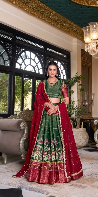 Green Kanchipuram Embroider Lehenga Choli