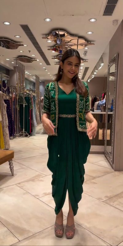 Green Printed Chinon With Lace Work Dhoti Suit