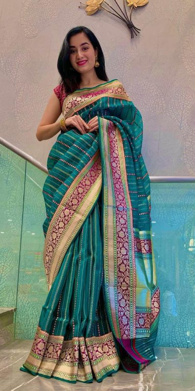 Green Soft Lichi Silk Rich Pallu Saree