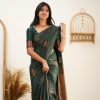 Green Soft Lichi Silk With Lace Work Saree