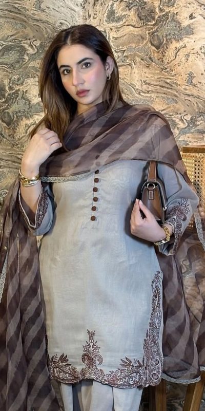 Grey Fox Georgette With Thread Work Salwar Suit