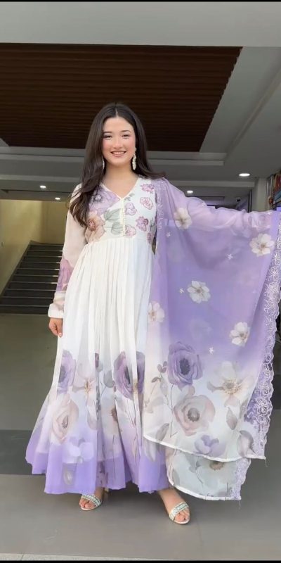 Lavender Faux Georgette With Sequence Gown