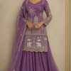 Lavender Twill Net With Embroidery Work Salwar Suit