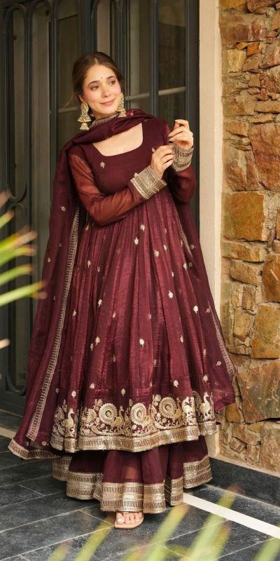 SSR 521 Maroon Crunchy Silk Embroidery Work Salwar Suit Wedding, Party, Festive, Events, Navratri Garba, Anniversary, Haldi,Best Price ₹2449. | Casual Suits, Jump Suits, Salwar suit, Creative suits, Designer Suits, Palazzo Suits, Party Wear Suits, Patiala Suits, Straight Suits