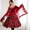 Maroon Faux Georgette With Embroidery Gown