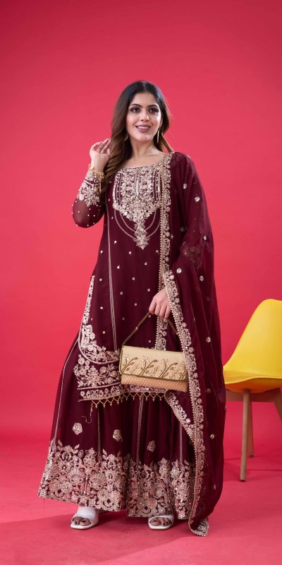 SR 1688 Maroon Faux Georgette with Lace Work & Embroidery Work. Salwar Suit Introductory Price ₹1949. Delivery 4-6 Working Days. Shop now. | Jump Suits, Salwar suit, Casual Suits, Creative suits, Designer Suits, Palazzo Suits, Party Wear Suits, Patiala Suits, Straight Suits