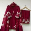 Maroon Natural Crep Silk Embroidery Salwar Suit