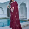 Maroon Natural Silk With Thread Embroidery Saree