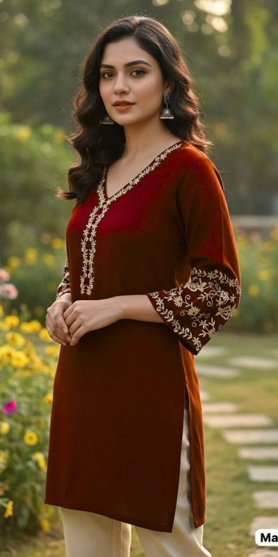 INLI Adaa 5.0 Maroon Rayon with Embroidery Work Kurti .Wedding, Party, Festive, Events, Best Price ₹1349. Delivery 4-6 Working Days. Shop now. | Kurti, Bollywood Kurti, Creative Kurtis, Designer Kurti, Party Wear Kurti, Selfie Kurti
