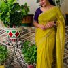 Mustard Crunchy Ciffon Embroidery Work Saree
