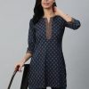 Navy Blue Cotton Printed Kurti