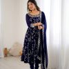 Navy Blue Faux Georgette With Embroidery Gown