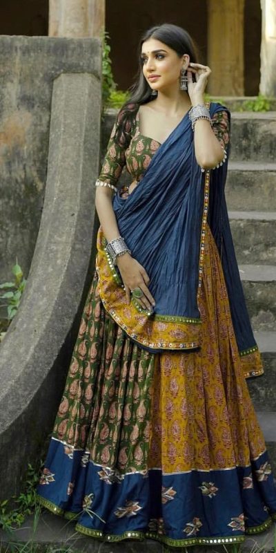Navy Blue Rayon Mirror Work Lehenga Choli