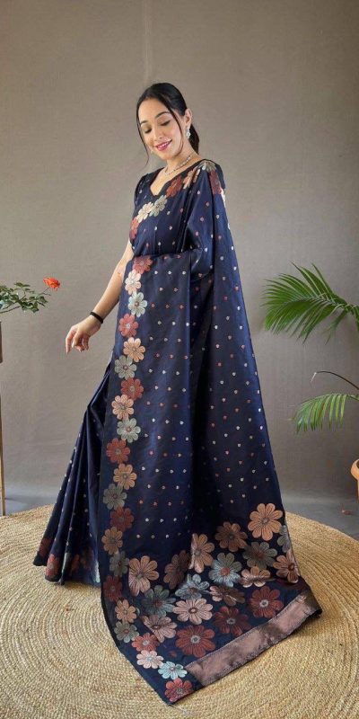KP 6003 Navy Blue Soft Lichi Silk Cloth Lace Work & Lace Border Saree in Best Price ₹1399. Delivery 4-6 Working Days. Shop now. | Designer Sarees, Embroidered Sarees, Sarees, Bollywood Sarees, Creative Sarees, Ethnic Saree, Modern Digital sarees, Party Wear Sarees