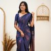 Navy Blue Soft Lichi Silk With Lace Work Saree