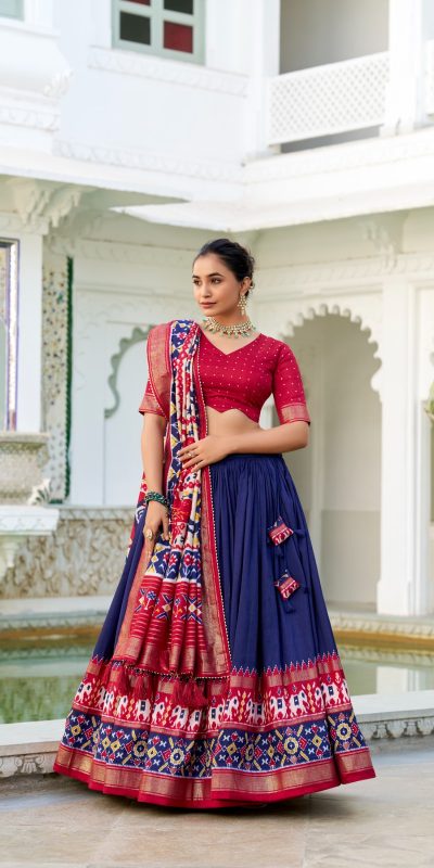 LNB 1680 Navy Blue Tasar Silk Patola Print & Gotta Patti Work Lehenga Choli in . Special Price ₹2449. Delivery 4-6 Working Days. Shop now. | Lehenga, Bollywood Lehenga, Creative Lehenga, Designer Lehenga, Embroidered Lehenga, Party Wear Lehenga