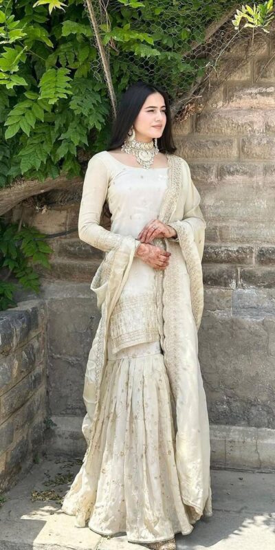 SRK 5172 Off White Chinnon Silk With Heavy Embroidery Sequence Work And Full Sleeve Salwar Suit Wedding, Party, Festive, Events, 4-6 Working Days At 2049 | Casual Suits, Jump Suits, Tops & Bottoms, Track Suits, Salwar suit, Creative suits, Designer Suits, Palazzo Suits, Party Wear Suits, Patiala Suits, Straight Suits, Trendy Wear