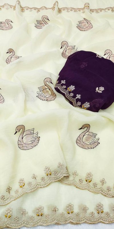 BT 1284 Off White Crunchy Chiffon Saree Perfect for Wedding, Party, Ethnic Day, Ganesh Chaturthi, Sangeet . Best Price ₹1799. Delivery 4-6 Working Days | Designer Sarees, Embroidered Sarees, Sarees, Bollywood Sarees, Creative Sarees, Ethnic Saree, Modern Digital sarees, Party Wear Sarees