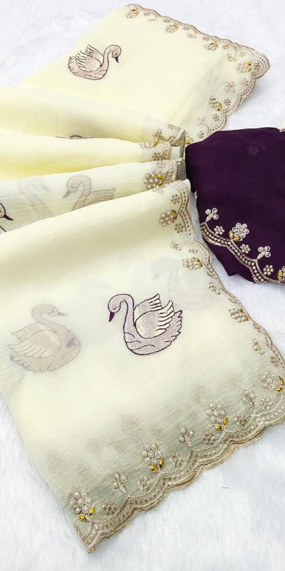 BT 1284 Off White Crunchy Chiffon Saree Perfect for Wedding, Party, Ethnic Day, Ganesh Chaturthi, Sangeet . Best Price ₹1799. Delivery 4-6 Working Days | Designer Sarees, Embroidered Sarees, Sarees, Bollywood Sarees, Creative Sarees, Ethnic Saree, Modern Digital sarees, Party Wear Sarees