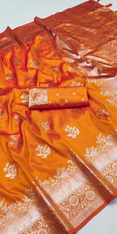 Orange Banarasi Silk Zari Lace Work Saree