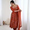 Orange Faux Georgette With Embroidery Gown