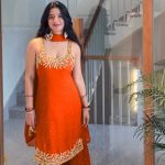 Orange Faux Georgette With Lace Work Salwar Suit