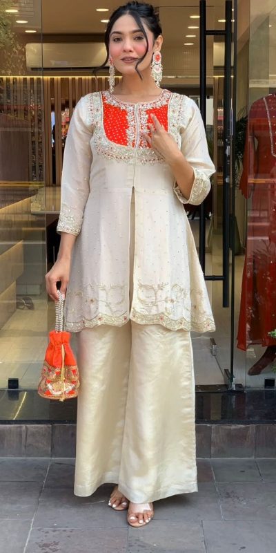 Orange Mal Cotton Embroidery Work Salwar Suit