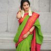 Parrot Green Soft Lichi Silk With Lace Saree