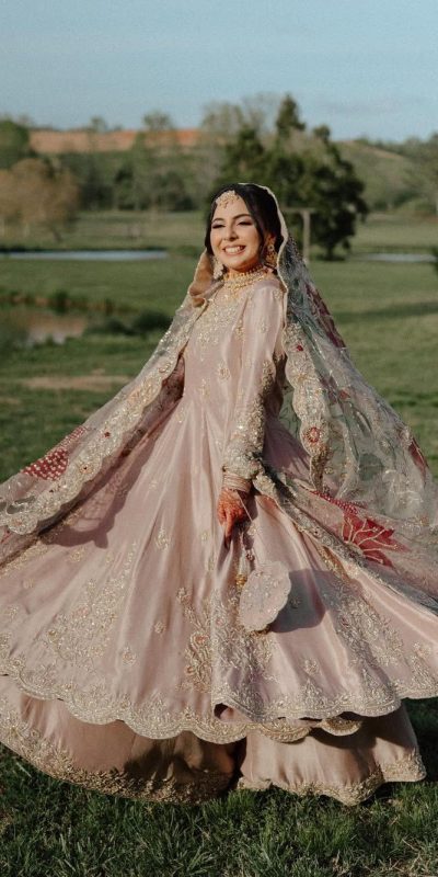 Peach Chinon Embroidery Work Gown