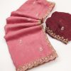 Peach Crunchy Chiffon Embroidery Work Saree