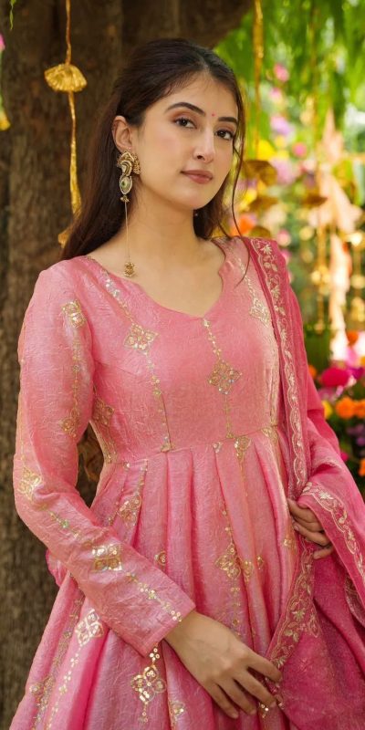 SSR 526 Peach Crunchy Silk With Heavy Embroidery Sequence Work With Fully Flair Salwar Suit Wedding, Party, Festive, Events, Now at just ₹2399. Delivery 4 | Casual Suits, Jump Suits, Tops & Bottoms, Track Suits, Salwar suit, Creative suits, Designer Suits, Palazzo Suits, Party Wear Suits, Patiala Suits, Straight Suits, Trendy Wear