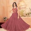 Peach Rayon Lace Work Gamthi Work Gown