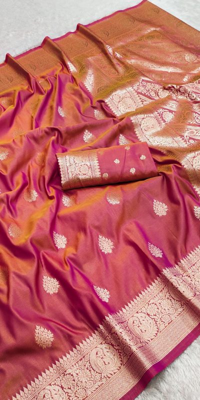 Peach Soft Banarasi Cotton Silk Zari Work Saree