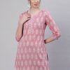 Pink Cotton Printed Kurti