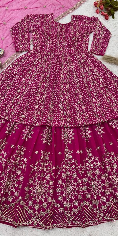 NSR 819 Pink Faux Georgette with Lace Work & Embroidery Work Lehenga Choli . Introductory Price ₹2149. Delivery 4-6 Working Days. Shop now. | Lehenga, Bollywood Lehenga, Creative Lehenga, Designer Lehenga, Embroidered Lehenga, Party Wear Lehenga