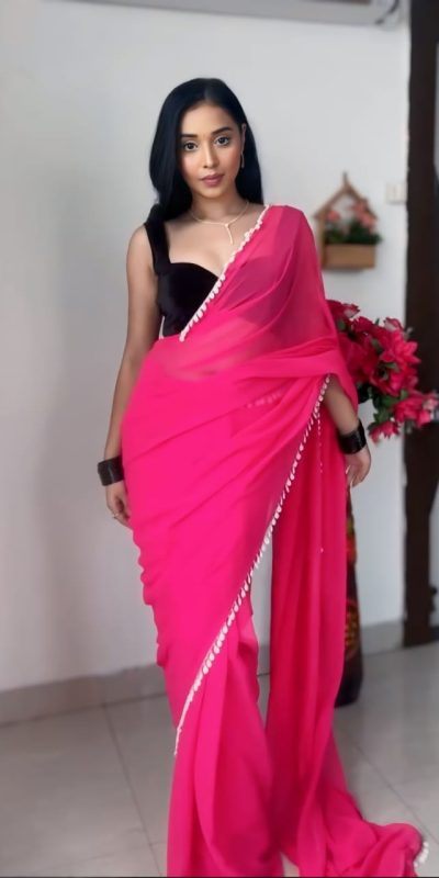SC 239 Pink Georgette With Lace Work & Lace Border Saree . Wedding, Party, Festive, Events, Exclusive Offer ₹1599. Delivery 4-6 Working Days. Shop now. | Designer Sarees, Embroidered Sarees, Sarees, Bollywood Sarees, Creative Sarees, Ethnic Saree, Modern Digital sarees, Party Wear Sarees