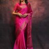 Pink Soft Lichi Silk Lace Border Saree