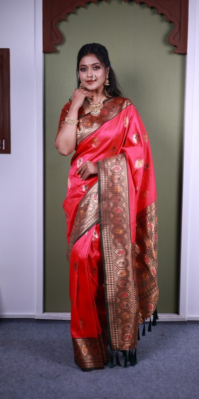 Pink Soft Paithani Silk Zari Work Lace Saree