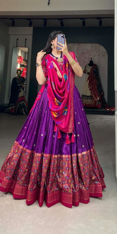 Pink Tasar Silk Foil Work Lehenga Choli