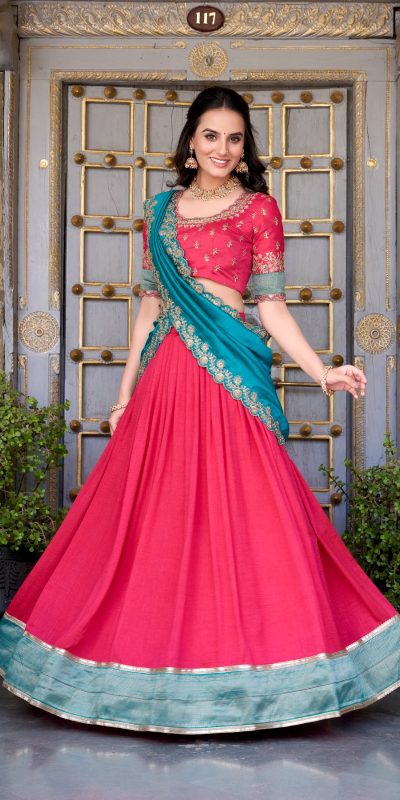 Pink Vichitra Silk Embroidery Zari Work Lehenga Choli