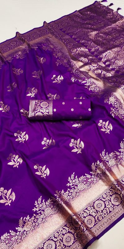 Purple Banarasi Silk Zari Lace Work Saree