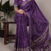 Purple Crepe With Printed Saree