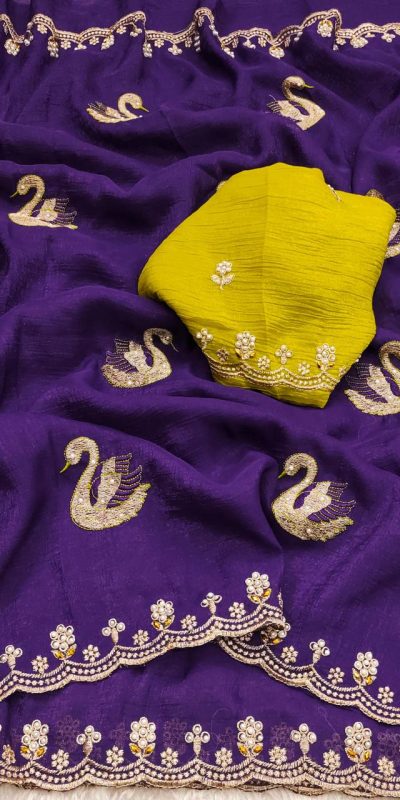 BT 1284 Purple Crunchy Chiffon Saree Perfect for Wedding, Party, Ethnic Day, Ganesh Chaturthi, Sangeet . Best Price ₹1799. Delivery 4-6 Working Days | Designer Sarees, Embroidered Sarees, Sarees, Bollywood Sarees, Creative Sarees, Ethnic Saree, Modern Digital sarees, Party Wear Sarees