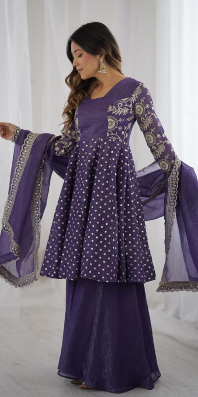 ZSR 3134 Purple Crunchy Silk Salwar Suit Perfect for Wedding, Party, Sangeet, Anniversary, Housewarming Introductory Price ₹2399. Delivery 4-6 | Casual Suits, Jump Suits, Salwar suit, Creative suits, Designer Suits, Palazzo Suits, Party Wear Suits, Patiala Suits, Straight Suits