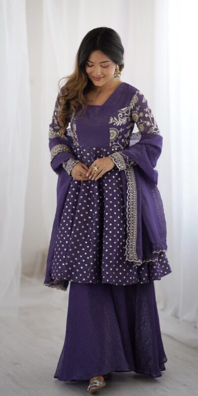 ZSR 3134 Purple Crunchy Silk Salwar Suit Perfect for Wedding, Party, Sangeet, Anniversary, Housewarming Introductory Price ₹2399. Delivery 4-6 | Casual Suits, Jump Suits, Salwar suit, Creative suits, Designer Suits, Palazzo Suits, Party Wear Suits, Patiala Suits, Straight Suits