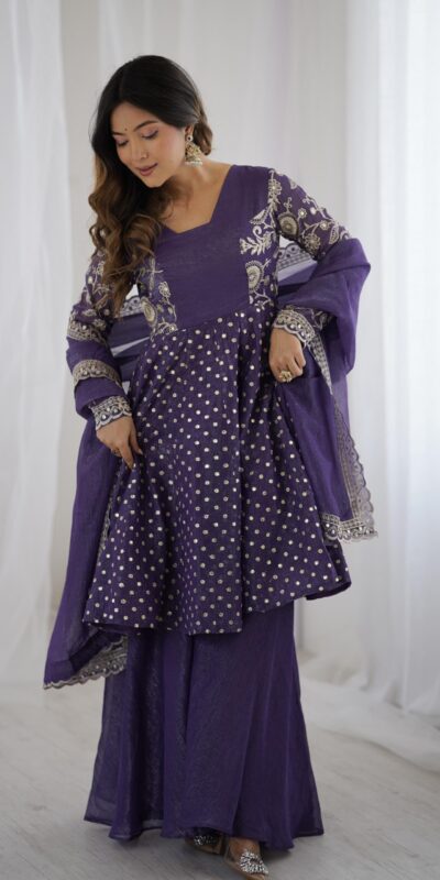 ZSR 3134 Purple Crunchy Silk Salwar Suit Perfect for Wedding, Party, Sangeet, Anniversary, Housewarming Introductory Price ₹2399. Delivery 4-6 | Casual Suits, Jump Suits, Salwar suit, Creative suits, Designer Suits, Palazzo Suits, Party Wear Suits, Patiala Suits, Straight Suits