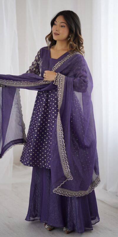 ZSR 3134 Purple Crunchy Silk Salwar Suit Perfect for Wedding, Party, Sangeet, Anniversary, Housewarming Introductory Price ₹2399. Delivery 4-6 | Casual Suits, Jump Suits, Salwar suit, Creative suits, Designer Suits, Palazzo Suits, Party Wear Suits, Patiala Suits, Straight Suits
