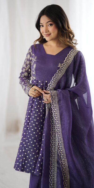 ZSR 3134 Purple Crunchy Silk Salwar Suit Perfect for Wedding, Party, Sangeet, Anniversary, Housewarming Introductory Price ₹2399. Delivery 4-6 | Casual Suits, Jump Suits, Salwar suit, Creative suits, Designer Suits, Palazzo Suits, Party Wear Suits, Patiala Suits, Straight Suits