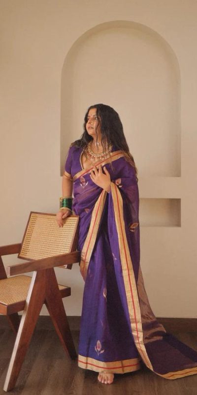 Purple Lichi Silk Jacquard Saree