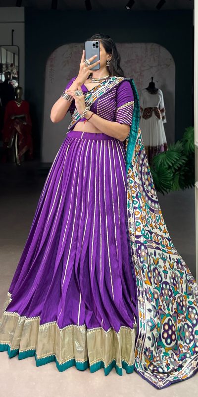 LNB 1658 Purple Pure Chanderi with Zari Work & Gotta Patti Work Lehenga Choli . Introductory Price ₹3199. Delivery 4-6 Working Days. Shop now. | Lehenga, Bollywood Lehenga, Creative Lehenga, Designer Lehenga, Embroidered Lehenga, Party Wear Lehenga